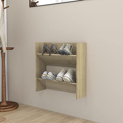 Makastle Wand-Schuhschrank mit 2 Ebenen, Schuhregal Robust für Diele, Schlafzimmer, Badezimmer, Platz sparen, Sonoma-Eiche 60x18x60 cm Holzwerkstoff Makastle Wand-Schuhschrank mit 2 Ebenen, Schuhregal Robust für Diele, Schlafzimmer, Badezimmer, Platz sparen, Sonoma-Eiche 60x18x60 cm Holzwerkstoff von Makastle