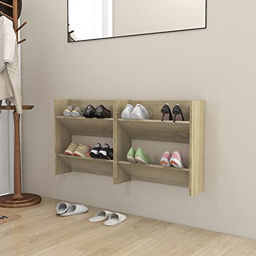 Makastle Wand-Schuhschrank mit 2 Ebenen 2er Set, Schuhregal Robust für Diele, Schlafzimmer, Badezimmer, Platz sparen, Sonoma-Eiche 60x18x60cm Holzwerkstoff Makastle Wand-Schuhschrank mit 2 Ebenen 2er Set, Schuhregal Robust für Diele, Schlafzimmer, Badezimmer, Platz sparen, Sonoma-Eiche 60x18x60cm Holzwerkstoff von Makastle