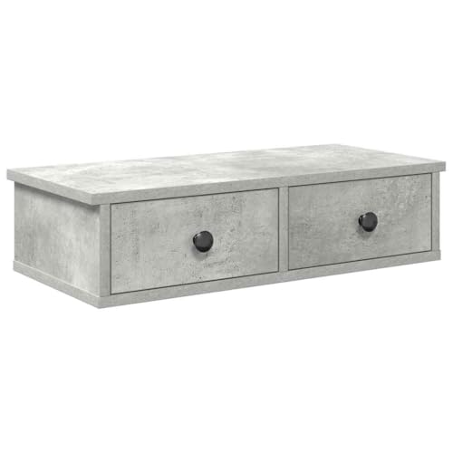 Makastle Wandregal mit 2 Schubladen, Dekorativ Hängeschrank, Nachttisch mit handhaben für Wohnzimmer Schlafzimmer, Betongrau 60x25x15 cm Holzwerkstoff von Makastle