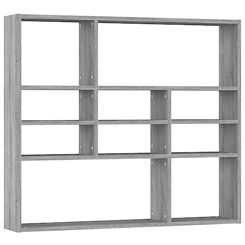 Makastle Wandregal mit Offenes Fach, Büroregal Zur Aufbewahrung Puppe, Sukkulenten, Bücherregal für Wohnzimmer Eingang, Grau Sonoma 90x16x78 cm Holzwerkstoff von Makastle