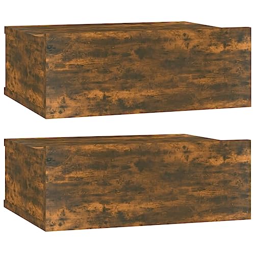 Makastle Wandregal mit Schublade, 2er Set Nachttisch Nachtkommode Hängeregal Wandboard Nachtkonsole Schweberegal Wandablage, Räuchereiche 40x30x15cm Holzwerkstoff Makastle Wandregal mit Schublade, 2er Set Nachttisch Nachtkommode Hängeregal Wandboard Nachtkonsole Schweberegal Wandablage, Räuchereiche 40x30x15cm Holzwerkstoff von Makastle