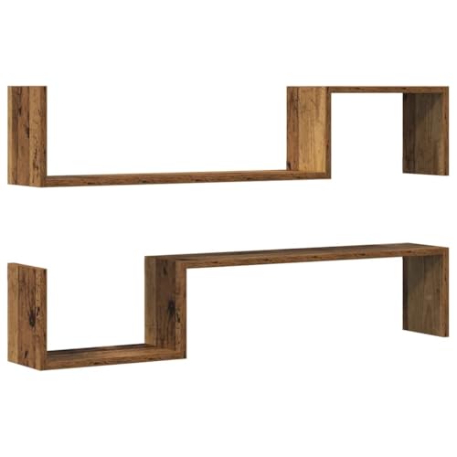 Makastle Wandregale, 2er Set, Dekorativ Regale für Bücher Fotos, Holz Regal Wand für Wohnzimmer Schlafzimmer Studie, Altholz-Optik 100x15x20 cm Holzwerkstoff von Makastle