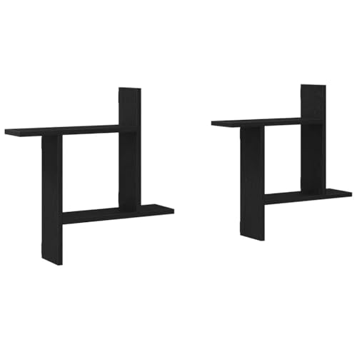 Makastle Wandregale, 2er Set, Dekorative Wandboard mit 3 offene Fächer, Schweberega für Schlafzimmer Wohnzimmer, Schwarz Eichen-Optik 50x12x50cm Holzwerkstoff von Makastle