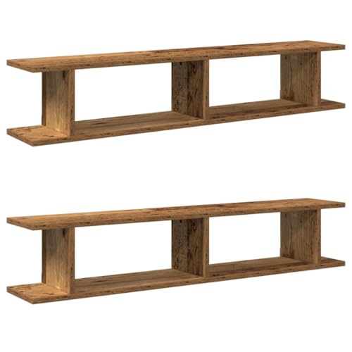 Makastle Wandregale, 2er Set, Regal Wand mit Offenes Fach für Büro Küche, Schwebende Wandregal für Buch Spielzeug usw, Altholz-Optik 105x18x20 cm Holzwerkstoff von Makastle