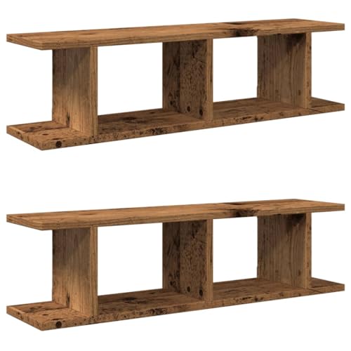 Makastle Wandregale, 2er Set, Regal Wand mit Offenes Fach für Büro Küche, Schwebende Wandregal für Buch Spielzeug usw, Altholz-Optik 90x18x20 cm Holzwerkstoff von Makastle