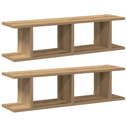 Makastle Wandregale, 2er Set, Regal Wand mit Offenes Fach für Büro Küche, Schwebende Wandregal für Buch Spielzeug usw, Artisan-Eiche 75x18x20 cm Holzwerkstoff von Makastle