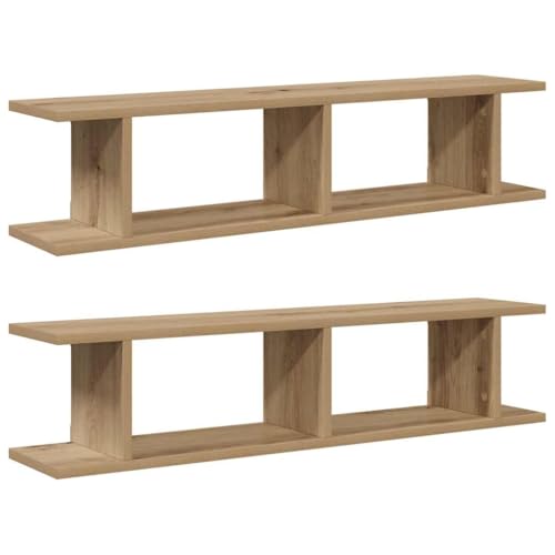 Makastle Wandregale, 2er Set, Regal Wand mit Offenes Fach für Büro Küche, Schwebende Wandregal für Buch Spielzeug usw, Artisan-Eiche 90x18x20 cm Holzwerkstoff von Makastle