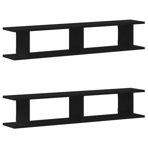Makastle Wandregale, 2er Set, Regal Wand mit Offenes Fach für Büro Küche, Schwebende Wandregal für Buch Spielzeug usw, Schwarz Eichen-Optik 105x18x20cm Holzwerkstoff von Makastle