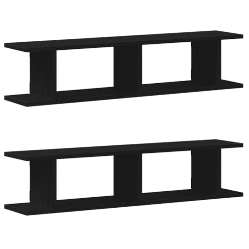 Makastle Wandregale, 2er Set, Regal Wand mit Offenes Fach für Büro Küche, Schwebende Wandregal für Buch Spielzeug usw, Schwarz Eichen-Optik 90x18x20cm Holzwerkstoff von Makastle