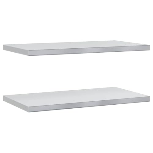 Makastle Wandregale mit Montagezubehör, 2er Set, Wandboard für Bilderrahmen und Dekorationen, Schweberegal für Schlafzimmer Küche, Silbern 75x40x3 cm Edelstahl von Makastle