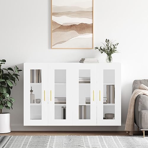 Makastle Wandschränke 2er Set, Anrichte mit 2 Glasstüren und 3 Ablage, Bücherschrank mit Goldfarbener Metallgriff Wohnzimmer, Korridor, Küche, Weiß Holzwerkstoff 69,5 x 34 x 90 cm Makastle Wandschränke 2er Set, Anrichte mit 2 Glasstüren und 3 Ablage, Bücherschrank mit Goldfarbener Metallgriff Wohnzimmer, Korridor, Küche, Weiß Holzwerkstoff 69,5 x 34 x 90 cm von Makastle
