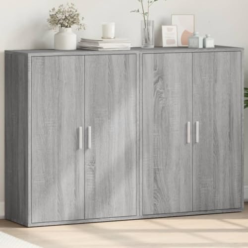 Makastle Wandschränke 2er Set, Sideboards mit Tür und Ablage, Schrank, Bücherschrank für Wohnzimmer, Korridor, Schlafzimmer, Küche, Grau Sonoma 60x31x84 cm Holzwerkstoff von Makastle