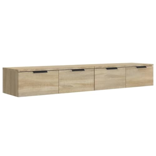 Makastle Wandschränke mit 2 Schubladen, 2er Set, Medizinschrank mit handhaben für Wohnzimmer, Badezimmer usw, Sonoma-Eiche 68x30x20 cm Holzwerkstoff von Makastle