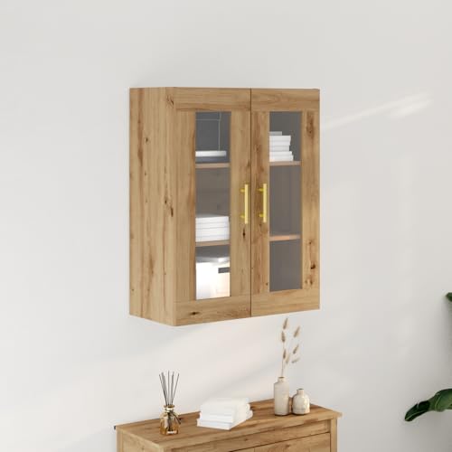 Makastle Wandschrank mit 2 Glastüren und 3 Fächern, Anrichte für Wohnzimmer, Korridor, Schlafzimmer, Schlafzimmer, Küche, Artisan Eiche 69,5x34x90 cm Braun Makastle Wandschrank mit 2 Glastüren und 3 Fächern, Anrichte für Wohnzimmer, Korridor, Schlafzimmer, Schlafzimmer, Küche, Artisan Eiche 69,5x34x90 cm Braun von Makastle