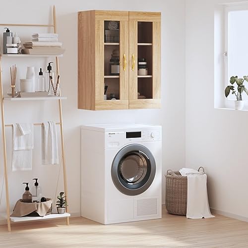 Makastle Wandschrank mit 2 Glastüren und 3 Fächern, Badezimmerschrank, für Wohnzimmer, Korridor, Schlafzimmer, Holzwerkstoff Sonoma-Eiche 69,5x34x90 cm Makastle Wandschrank mit 2 Glastüren und 3 Fächern, Badezimmerschrank, für Wohnzimmer, Korridor, Schlafzimmer, Holzwerkstoff Sonoma-Eiche 69,5x34x90 cm von Makastle
