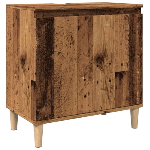 Makastle Waschbeckenunterschrank mit 2 Türen & Stauraum, Badschrank mit 4 Holzbeine für Hotels Restaurants, Altholz-Optik 58x33x60 cm Holzwerkstoff Makastle Waschbeckenunterschrank mit 2 Türen & Stauraum, Badschrank mit 4 Holzbeine für Hotels Restaurants, Altholz-Optik 58x33x60 cm Holzwerkstoff von Makastle