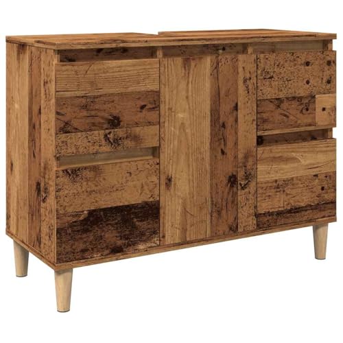 Makastle Waschbeckenunterschrank mit 4 Schubladen und Abstellraum, Unterschrank mit Tür für Esszimmer Gastfamilie, Altholz-Optik 80x33x60 cm Holzwerkstoff Makastle Waschbeckenunterschrank mit 4 Schubladen und Abstellraum, Unterschrank mit Tür für Esszimmer Gastfamilie, Altholz-Optik 80x33x60 cm Holzwerkstoff von Makastle