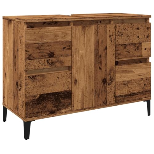 Makastle Waschbeckenunterschrank mit 4 Schubladen & Tür, Unterschrank mit Metallbeine für Toiletten Badezimmer, Altholz-Optik 80x33x60 cm Holzwerkstoff Makastle Waschbeckenunterschrank mit 4 Schubladen & Tür, Unterschrank mit Metallbeine für Toiletten Badezimmer, Altholz-Optik 80x33x60 cm Holzwerkstoff von Makastle