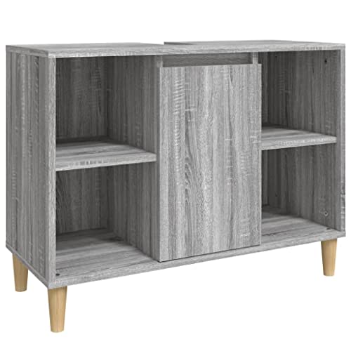 Makastle Waschbeckenunterschrank mit 5 offene Fächer, Badschrank mit Tür & 4 Holzbeine für Toiletten Badezimmer, Grau Sonoma 80x33x60 cm Holzwerkstoff Makastle Waschbeckenunterschrank mit 5 offene Fächer, Badschrank mit Tür & 4 Holzbeine für Toiletten Badezimmer, Grau Sonoma 80x33x60 cm Holzwerkstoff von Makastle