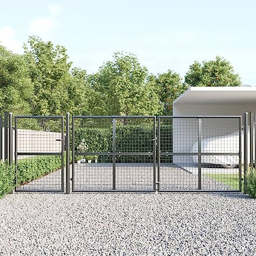 Mesh-Gartentor mit Griffe, Eingangstor mit 2 Spalten für Bauernhof, Park, Abschließbar, Einfach zu montieren, Anthrazit 400x175 cm Verzinkter Stahl Mesh-Gartentor mit Griffe, Eingangstor mit 2 Spalten für Bauernhof, Park, Abschließbar, Einfach zu montieren, Anthrazit 400x175 cm Verzinkter Stahl von Makastle