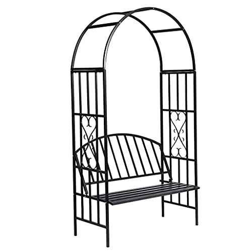 Metall Rankhilfe Rosenbogen mit Bank Sitzbank mit Rankgitte Garten Deko-Gartenbank Torbogen, Rosenbank Laubenbank Philosophenbank Rankgitter Metall Schwarz 114 x 57 x 210 cm Metall Rankhilfe Rosenbogen mit Bank Sitzbank mit Rankgitte Garten Deko-Gartenbank Torbogen, Rosenbank Laubenbank Philosophenbank Rankgitter Metall Schwarz 114 x 57 x 210 cm von Makastle