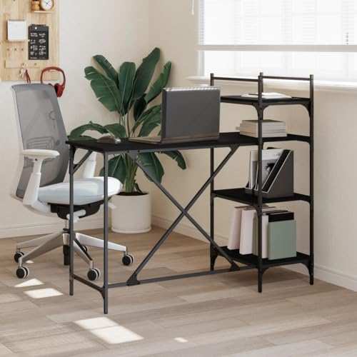 Moderner Schreibtisch mit Regalen, Computertisch, Bürotisch, PC Tisch mit Metallgestell, Kleiner Arbeitstisch für Homeoffice Arbeitszimmer Schlafzimmer, Schwarz 120x47x109 cm Moderner Schreibtisch mit Regalen, Computertisch, Bürotisch, PC Tisch mit Metallgestell, Kleiner Arbeitstisch für Homeoffice Arbeitszimmer Schlafzimmer, Schwarz 120x47x109 cm von Makastle
