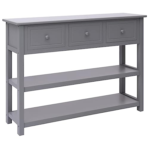 Modernes Beistellschrank Sideboard mit 3 Schubladen & 2 Ablagen, Schmaler Schrank Anrichte Standschrank Flurschrank für Wohnzimmer Flur, Grau 108x30x76 cm Massivholz Paulownia Modernes Beistellschrank Sideboard mit 3 Schubladen & 2 Ablagen, Schmaler Schrank Anrichte Standschrank Flurschrank für Wohnzimmer Flur, Grau 108x30x76 cm Massivholz Paulownia von Makastle