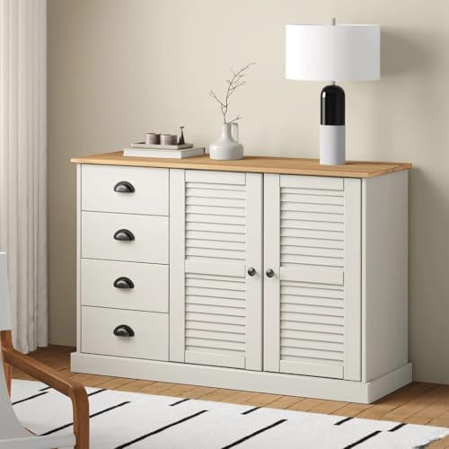 Modernes Beistellschrank Sideboard mit 4 Schubladen & 2 Türen, Schmaler Schrank Anrichte Standschrank Flurschrank für Küche Wohnzimmer Flur, 113x40x75 cm Massivholz Kiefer Modernes Beistellschrank Sideboard mit 4 Schubladen & 2 Türen, Schmaler Schrank Anrichte Standschrank Flurschrank für Küche Wohnzimmer Flur, 113x40x75 cm Massivholz Kiefer von Makastle