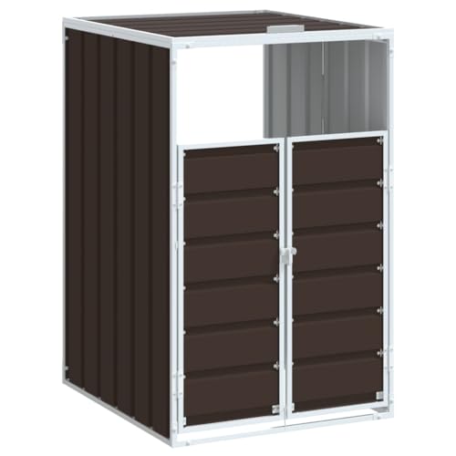 Mülltonnenbox mit 2 Türen für 1 Mülleimer 240 L, Mülltonnenschrank mit Klappdeckel für Veranda Parks, Abschließbar, Braun 72x81x115 cm Stahl Mülltonnenbox mit 2 Türen für 1 Mülleimer 240 L, Mülltonnenschrank mit Klappdeckel für Veranda Parks, Abschließbar, Braun 72x81x115 cm Stahl von Makastle