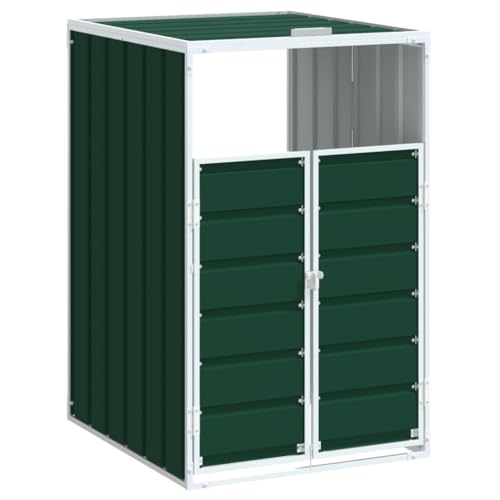 Mülltonnenbox mit 2 Türen für 1 Mülleimer 240 L, Mülltonnenschrank mit Klappdeckel für Veranda Parks, Abschließbar, Grün 72x81x115 cm Stahl von Makastle