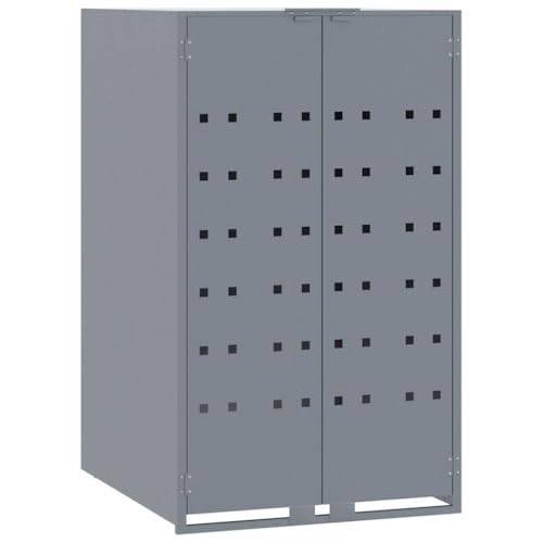 Mülltonnenbox mit Abdeckung für 1 Mülleimer, Mülltonnenverkleidung mit 2 Türen und Stahlrahmen für Veranda Parks, Grau 69x79x117 cm Mülltonnenbox mit Abdeckung für 1 Mülleimer, Mülltonnenverkleidung mit 2 Türen und Stahlrahmen für Veranda Parks, Grau 69x79x117 cm von Makastle