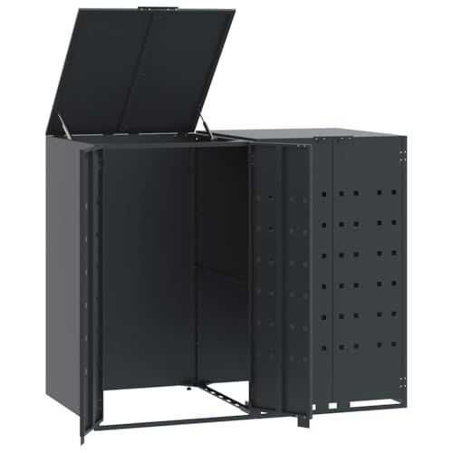 Mülltonnenbox mit Abdeckung für 2 Mülleimer, Mülltonnenverkleidung mit 2 Türen und Stahlrahmen für Veranda Parks, Anthrazit 138x79x117 cm Mülltonnenbox mit Abdeckung für 2 Mülleimer, Mülltonnenverkleidung mit 2 Türen und Stahlrahmen für Veranda Parks, Anthrazit 138x79x117 cm von Makastle