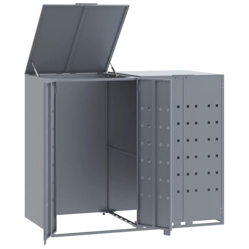 Mülltonnenbox mit Abdeckung für 2 Mülleimer, Mülltonnenverkleidung mit 2 Türen und Stahlrahmen für Veranda Parks, Grau 138x79x117 cm Mülltonnenbox mit Abdeckung für 2 Mülleimer, Mülltonnenverkleidung mit 2 Türen und Stahlrahmen für Veranda Parks, Grau 138x79x117 cm von Makastle