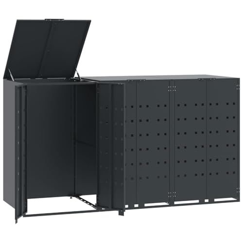 Mülltonnenbox mit Abdeckung für 3 Mülleimer, Mülltonnenverkleidung mit 2 Türen und Stahlrahmen für Veranda Parks, Anthrazit 207x79x117 cm Mülltonnenbox mit Abdeckung für 3 Mülleimer, Mülltonnenverkleidung mit 2 Türen und Stahlrahmen für Veranda Parks, Anthrazit 207x79x117 cm von Makastle