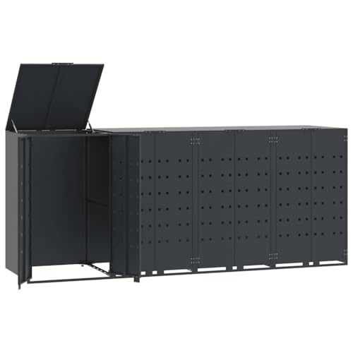 Mülltonnenbox mit Abdeckung für 4 Mülleimer, Mülltonnenverkleidung mit 2 Türen und Stahlrahmen für Veranda Parks, Anthrazit 276x79x117 cm Mülltonnenbox mit Abdeckung für 4 Mülleimer, Mülltonnenverkleidung mit 2 Türen und Stahlrahmen für Veranda Parks, Anthrazit 276x79x117 cm von Makastle