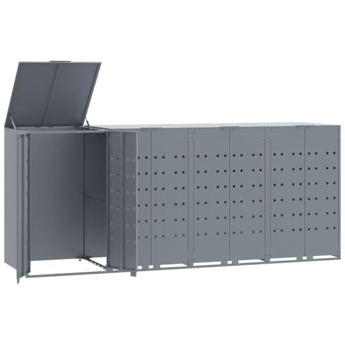 Mülltonnenbox mit Abdeckung für 4 Mülleimer, Mülltonnenverkleidung mit 2 Türen und Stahlrahmen für Veranda Parks, Grau 276x79x117 cm Mülltonnenbox mit Abdeckung für 4 Mülleimer, Mülltonnenverkleidung mit 2 Türen und Stahlrahmen für Veranda Parks, Grau 276x79x117 cm von Makastle