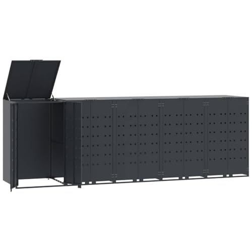 Mülltonnenbox mit Abdeckung für 5 Mülleimer, Mülltonnenverkleidung mit 2 Türen und Stahlrahmen für Veranda Parks, Anthrazit 345x79x117 cm Mülltonnenbox mit Abdeckung für 5 Mülleimer, Mülltonnenverkleidung mit 2 Türen und Stahlrahmen für Veranda Parks, Anthrazit 345x79x117 cm von Makastle