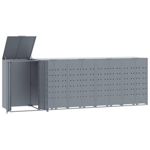 Mülltonnenbox mit Abdeckung für 5 Mülleimer, Mülltonnenverkleidung mit 2 Türen und Stahlrahmen für Veranda Parks, Grau 345x79x117 cm Mülltonnenbox mit Abdeckung für 5 Mülleimer, Mülltonnenverkleidung mit 2 Türen und Stahlrahmen für Veranda Parks, Grau 345x79x117 cm von Makastle