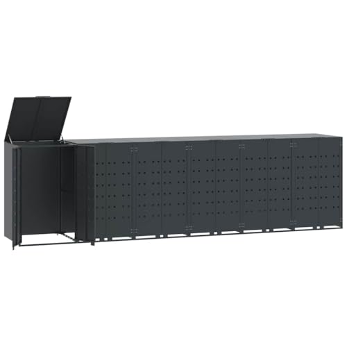 Mülltonnenbox mit Abdeckung für 6 Mülleimer, Mülltonnenverkleidung mit 2 Türen und Stahlrahmen für Veranda Parks, Anthrazit 414x79x117 cm Mülltonnenbox mit Abdeckung für 6 Mülleimer, Mülltonnenverkleidung mit 2 Türen und Stahlrahmen für Veranda Parks, Anthrazit 414x79x117 cm von Makastle