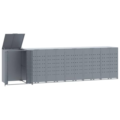 Mülltonnenbox mit Abdeckung für 6 Mülleimer, Mülltonnenverkleidung mit 2 Türen und Stahlrahmen für Veranda Parks, Grau 414x79x117 cm Mülltonnenbox mit Abdeckung für 6 Mülleimer, Mülltonnenverkleidung mit 2 Türen und Stahlrahmen für Veranda Parks, Grau 414x79x117 cm von Makastle