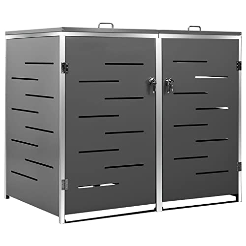 Mülltonnenbox mit Abdeckung und Abschließbar Tür für 2 Mülleimer, Mülltonnenverkleidung für Veranda Hinterhof, Anthrazit 138x77,5x112,5 cm Edelstahl von Makastle