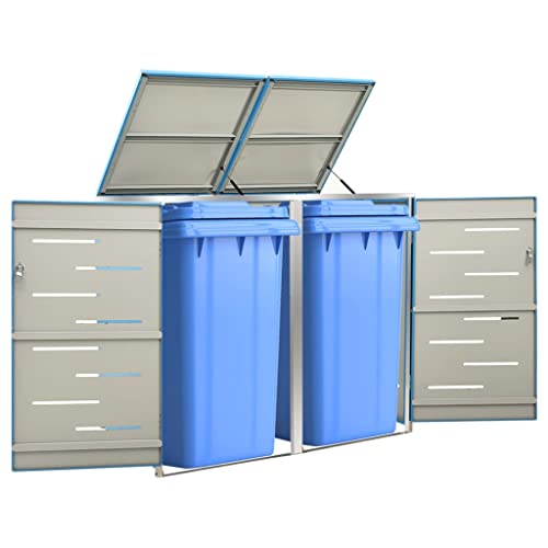 Mülltonnenbox mit Abdeckung & Abschließbare Tür für 2 Mülleimer, Mülltonnenhaus mit Edelstahlrahmen für Veranda Hinterhof, Himmelblau 138x77,5x112,5 cm Mülltonnenbox mit Abdeckung & Abschließbare Tür für 2 Mülleimer, Mülltonnenhaus mit Edelstahlrahmen für Veranda Hinterhof, Himmelblau 138x77,5x112,5 cm von Makastle