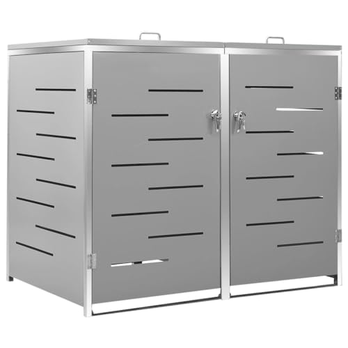 Mülltonnenbox mit Edelstahlrahmen für 2 Mülleimer, Aufbewahrungsbox Mülltonnen mit Abschließbare Tür für Hinterhof Terrasse, Grau 138x77,5x115,5 cm Mülltonnenbox mit Edelstahlrahmen für 2 Mülleimer, Aufbewahrungsbox Mülltonnen mit Abschließbare Tür für Hinterhof Terrasse, Grau 138x77,5x115,5 cm von Makastle