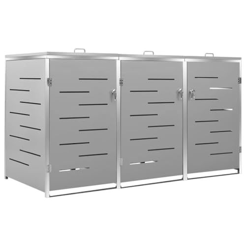 Mülltonnenbox mit Edelstahlrahmen für 3 Mülleimer, Aufbewahrungsbox Mülltonnen mit Abschließbare Tür für Hinterhof Terrasse, Grau 207x77,5x115 cm Mülltonnenbox mit Edelstahlrahmen für 3 Mülleimer, Aufbewahrungsbox Mülltonnen mit Abschließbare Tür für Hinterhof Terrasse, Grau 207x77,5x115 cm von Makastle