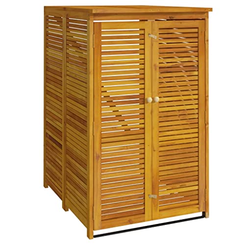 Mülltonnenbox mit Klappdeckel für 1 Mülleimer, Mülltonnenhaus Doppeltüren für Veranda Hinterhof, Abschließbar, Braun 70x89x117 cm Massivholz Akazie von Makastle
