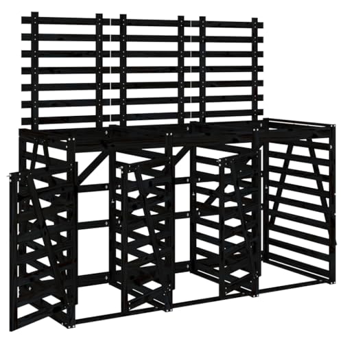 Mülltonnenbox mit Latten-Deckel für 3 Mülleimer, Mülltonnenhaus mit Abschließbare Tür für Veranda Parks, Schwarz 240 x 91,5 x 128,5 cm Massivholz Kiefer von Makastle