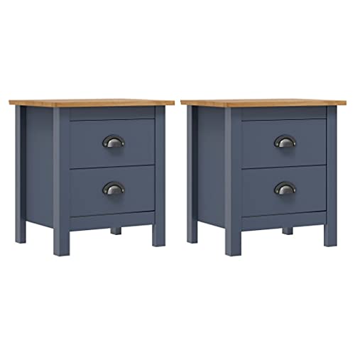 Nachttisch 2er Set Nachtschrank Schlichter Beistelltisch Kommode mit 2 Schubladen, für Schlafzimmer, Wohnzimmer, Grau 46x35x49,5 cm Massivholz Kiefer von Makastle