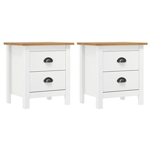 Nachttisch 2er Set Nachtschrank Schlichter Beistelltisch Kommode mit 2 Schubladen, für Schlafzimmer, Wohnzimmer, Weiß 46x35x49,5 cm Massivholz Kiefer von Makastle
