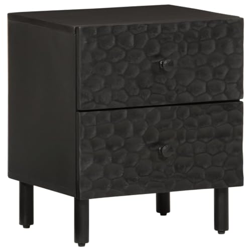 Nachttisch mit 2 Schubladen, Night Stand Nachtschrank Schlichter Beistelltisch für Schlafzimmer Wohnzimmer, Schwarz 40x33x46 cm Massivholz Mango von Makastle