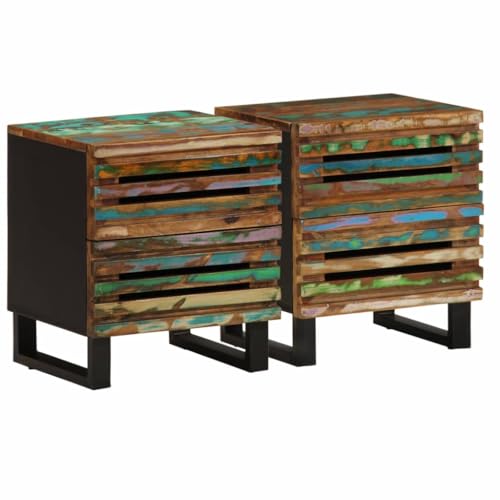 Nachttische 2er Set, Night Stand Nachtschrank Schlichter Beistelltisch Kommode für Schlafzimmer Wohnzimmer, 40x34x46 cm Altholz Massiv von Makastle